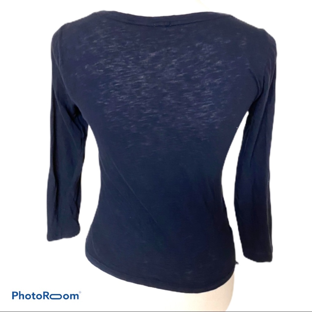 J Crew Factory Navy Lace panel knit top sz S - Picture 3 of 7